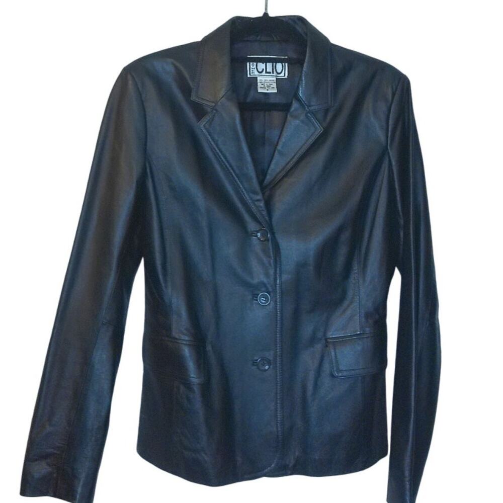 Vintage Clio Black Leather Blazer Jacket Size Small